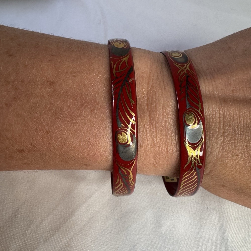Laurana Bangle‎ Bracelets Peacock Feather Lot Of 2 Interlocking Vintage Italian